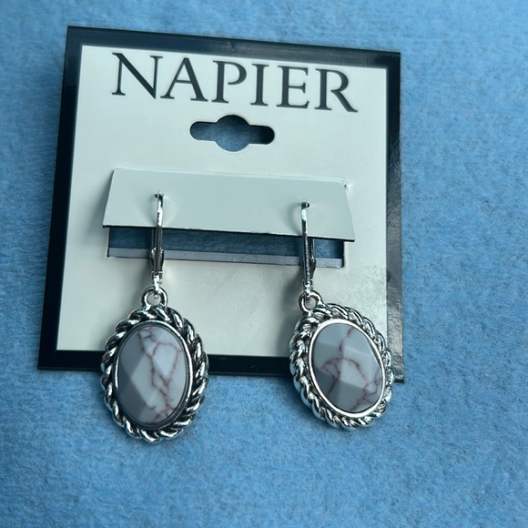 Napier  Silver Tone Oval Drop
Earrings - Picture 1 of 6